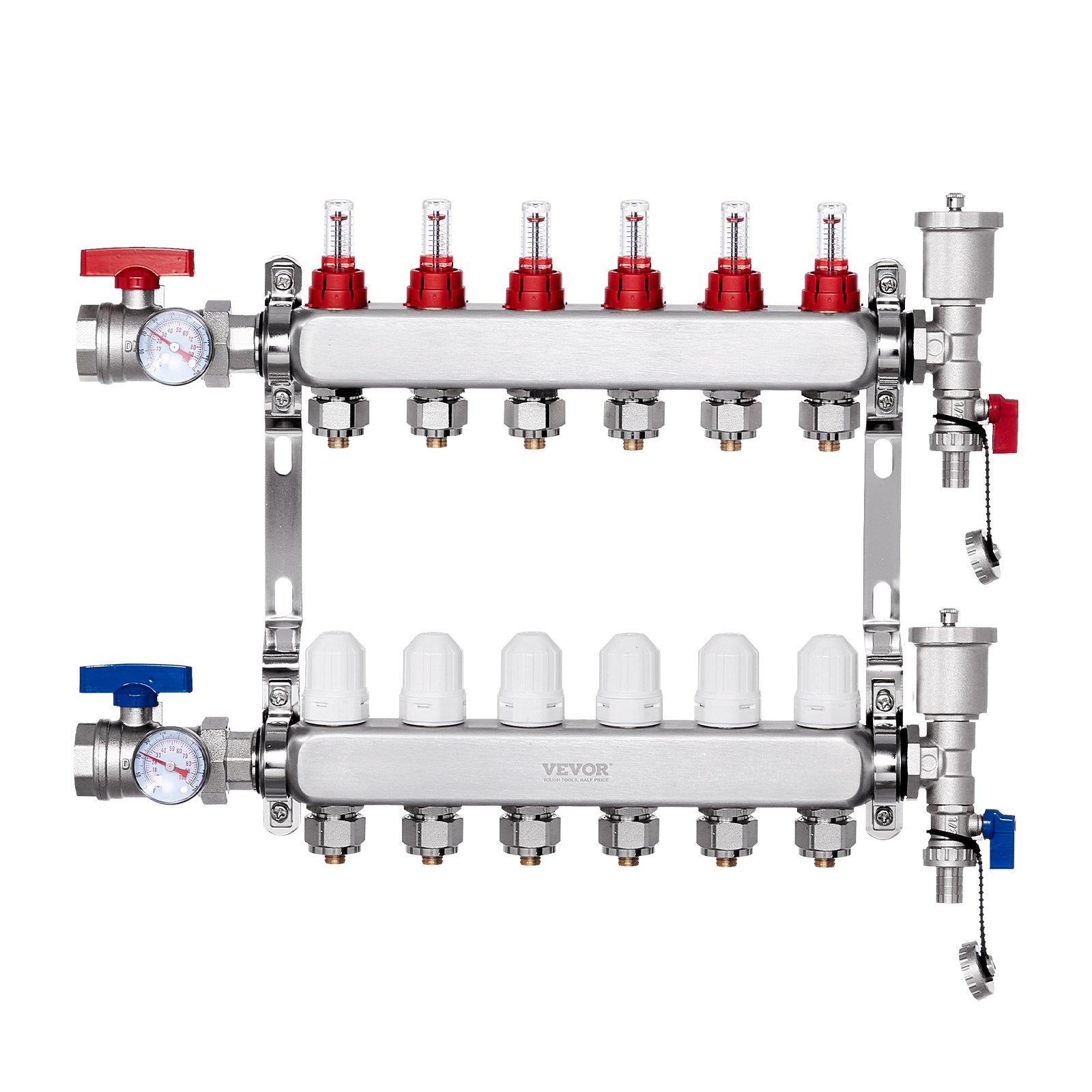 VEVOR 6-Branch Radiant Heat Manifold, 1/2