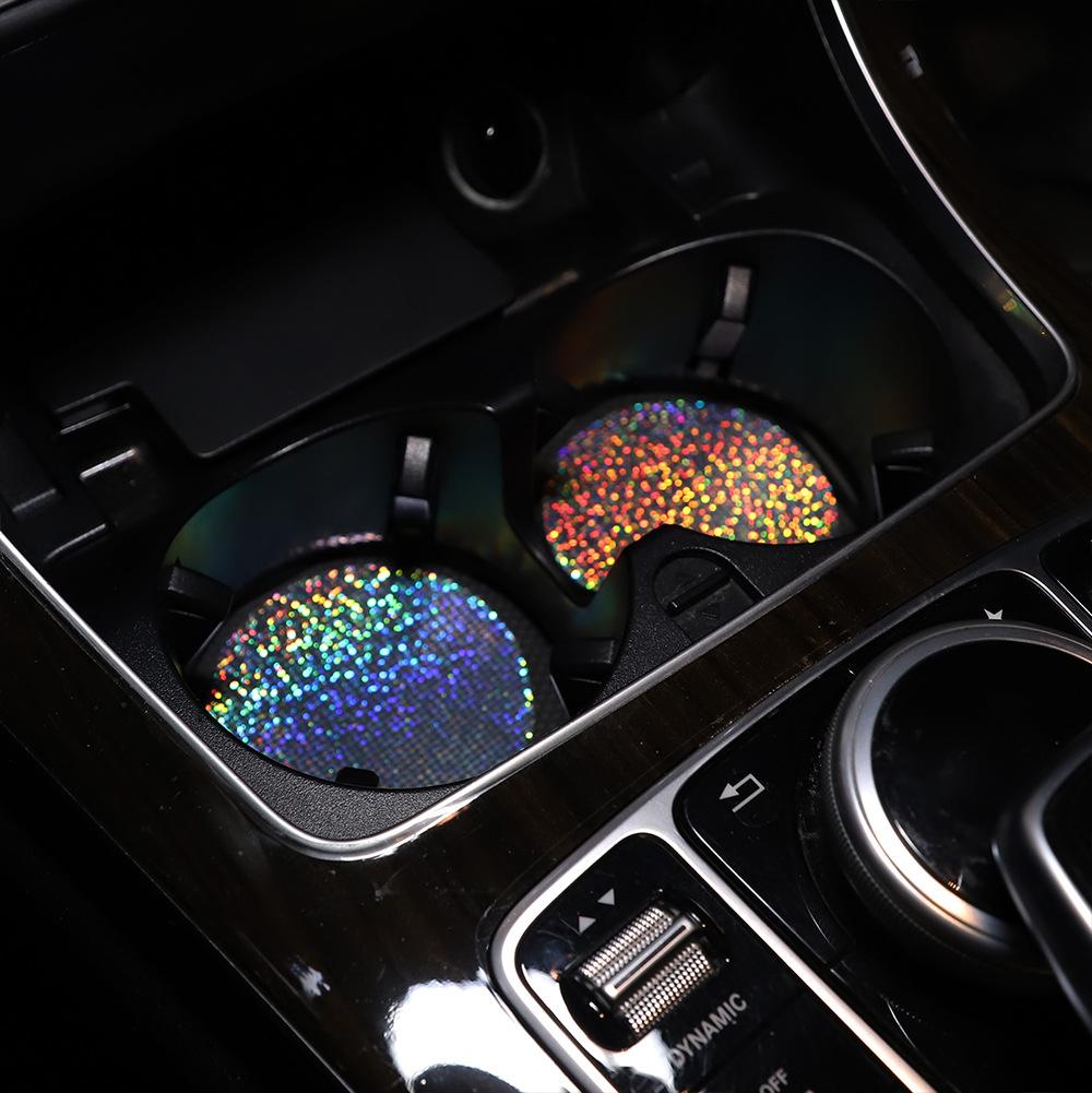 

JINXU Универсальный автомобильный салон с красочными блестками, блестящий декор, водная подставка, круглая кожаная нескользящая подушка, подставка для чашки белый