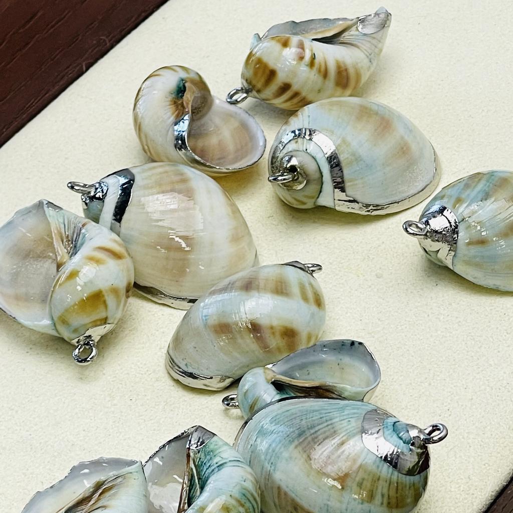 10Pcs, Natural Whelks Shell Zinc Alloy Silvery Edge Pendant Charms for DIY Necklace Accessories, Creative Jewelry Making, Women Men Bulk Crafts Gifts