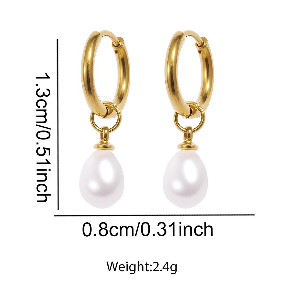 Simple Temperament Teardrop-shaped Imitation Pearl Pendant Stainless Steel Hoop Earrings for Women Daily Commuting Jewelry Gifts