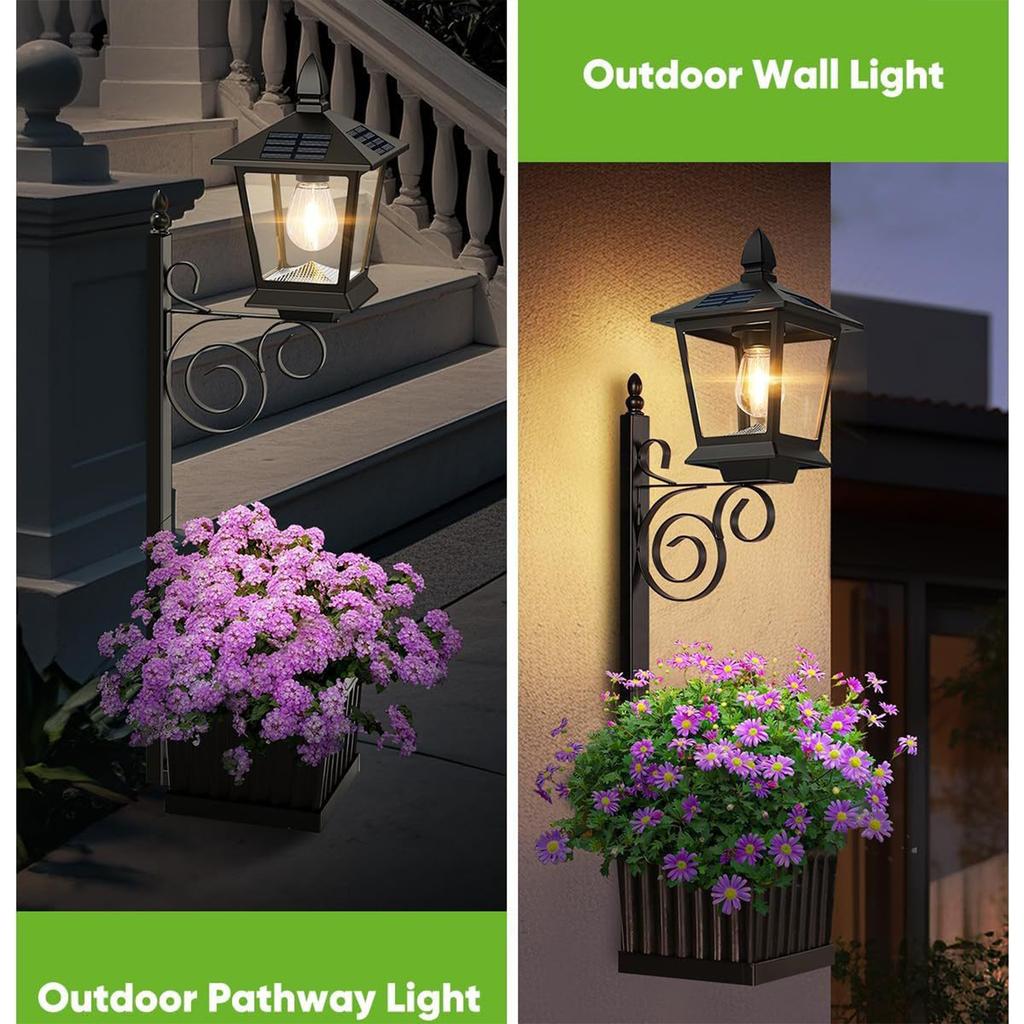 Outdoor Solar Planter Light Auto On/off Sensor Wall-Mounted Solar Garden Light for Outside Front Door Yard (No Flowers Included)