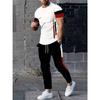Men's Summer Striped Letter Print Refreshing and Breathable Round Neck T-shirt Pants Set Outdoor Casual Clothing