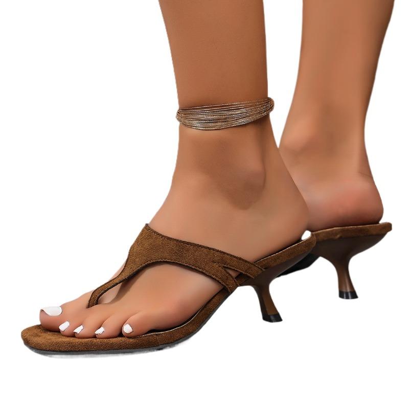 Mid Heels Women Casual Flip Flops Fashion Suede 2025 New Summer Slippers Designer Clip Toe Shoes Slingback Dress Pumps Sandals