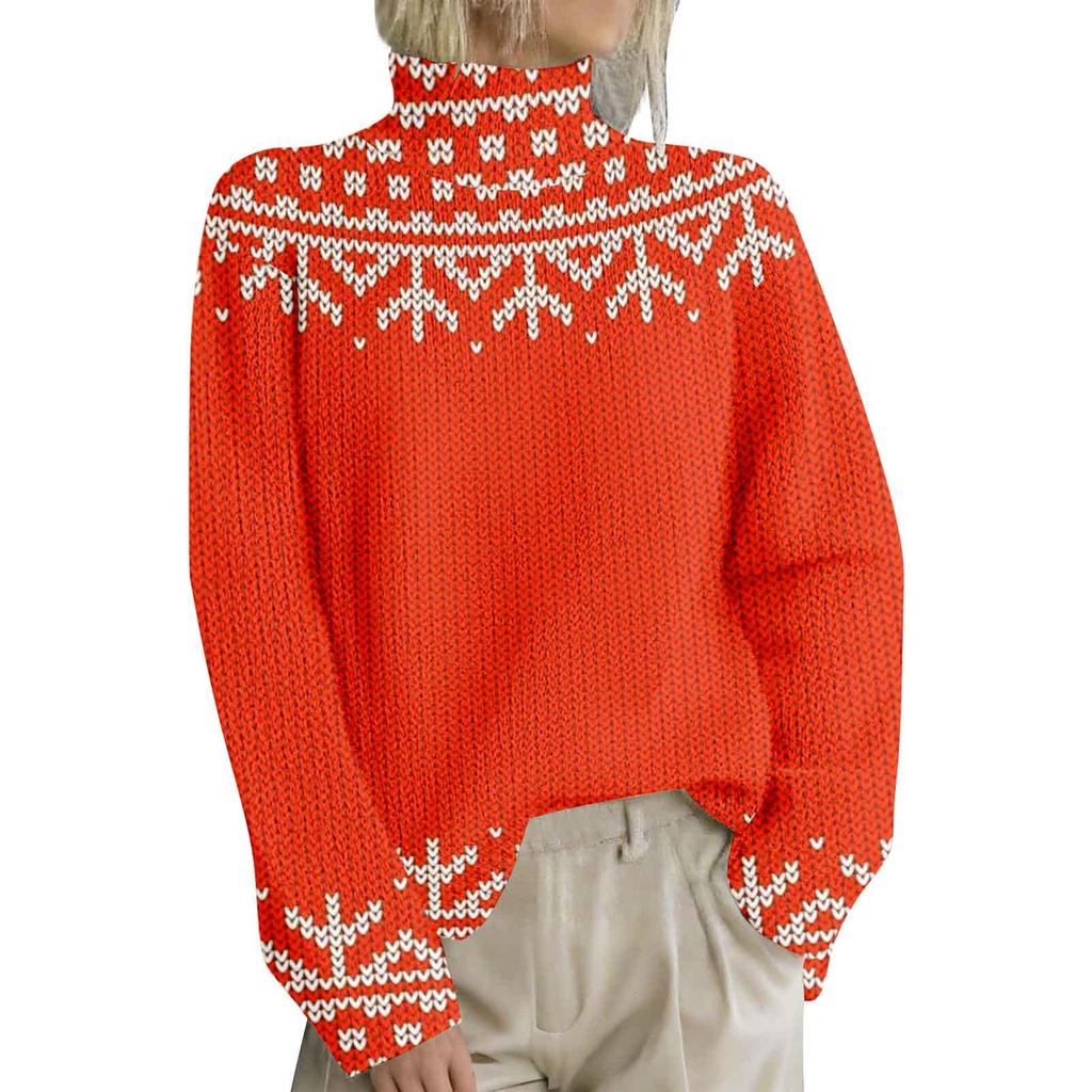 High-Neck Printed Pullover Sweater LYH0911
