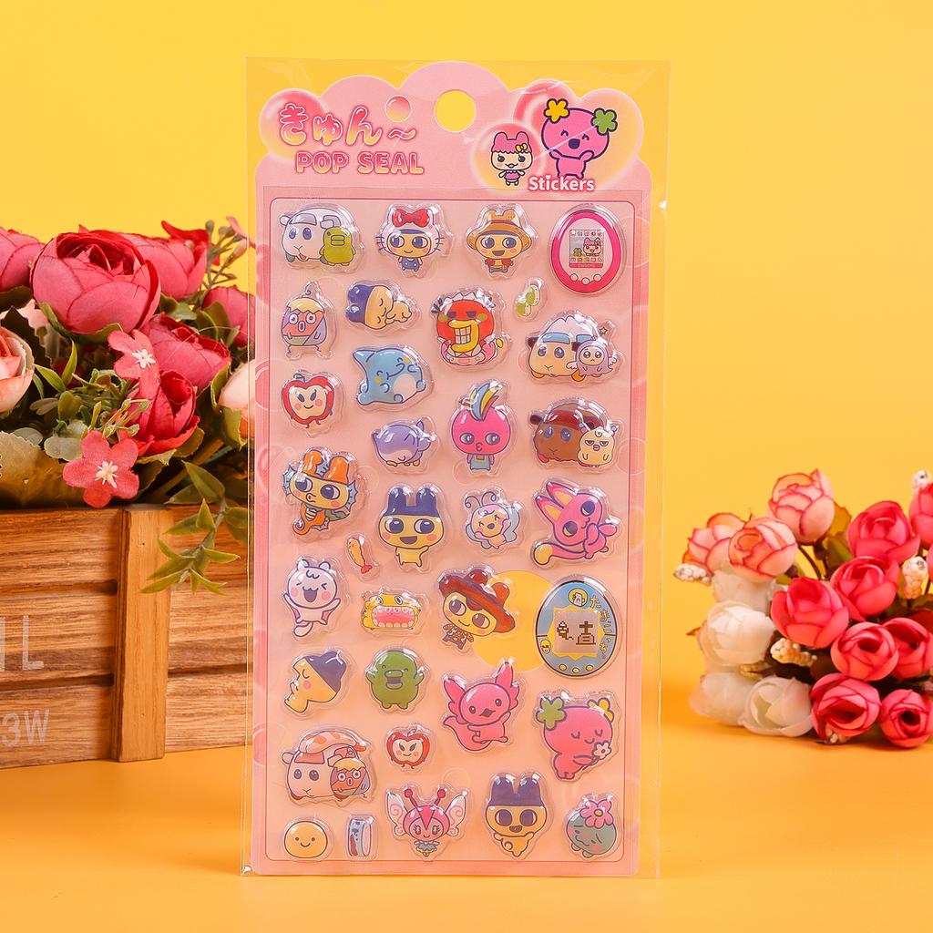 4/40pcs Tamagotchi Kawaii 3D Relief Stickers - Cute Cartoon Bubble Decals for Notebook, Diary & Hand Account