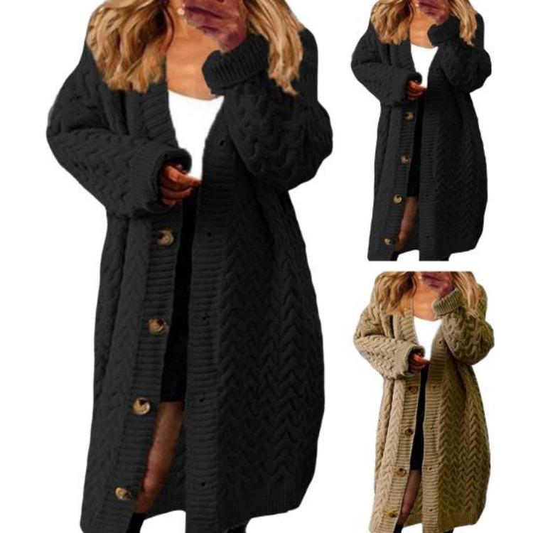 Women Stylish Autumn Winter Mid Length Relaxed Fit Cardigan Sweater Jacket Buttons Closure Streetwear Clothes