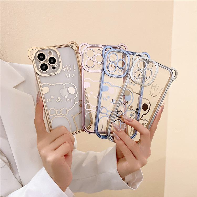 

Transparent Electroplating Protective Cover for Cute Bear Apple iPhone 15 Pro, 8 Plus and 12