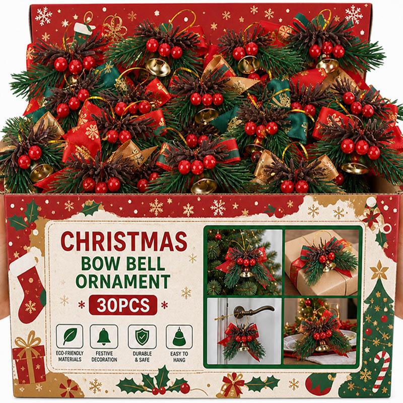Wholesale Mini Xmas Bow Ornament Bell Pine Cone Red Berries Christmas Tree Gift Box Wrapping Home Holiday Party Decor Bowknot