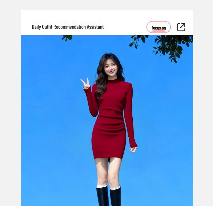 Roter Bodycon-Rock für Damen - Herbst/Winter 2026 Schlankes Strickkleid für Neujahr