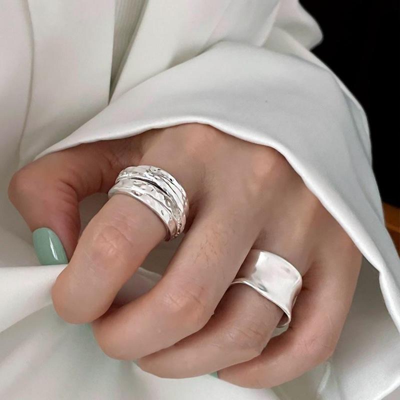 BF CLUB 925 Silver Ring For Women Jewelry Wide Simple Open Vintage Handmade Ring Allergy For Party Birthday Gift