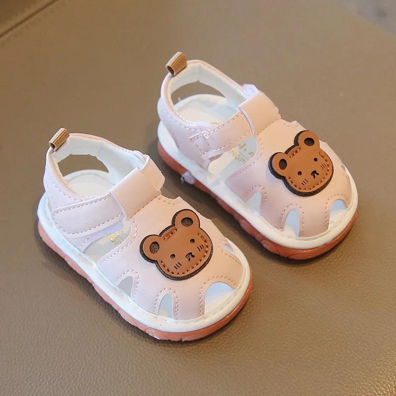 Fashion Kids Sandals Summer Girls Boys Cutout Sneakers Breathable Cartoon Bear Children Shoes Closed Toe Baby Toddlers Beach Sandalias