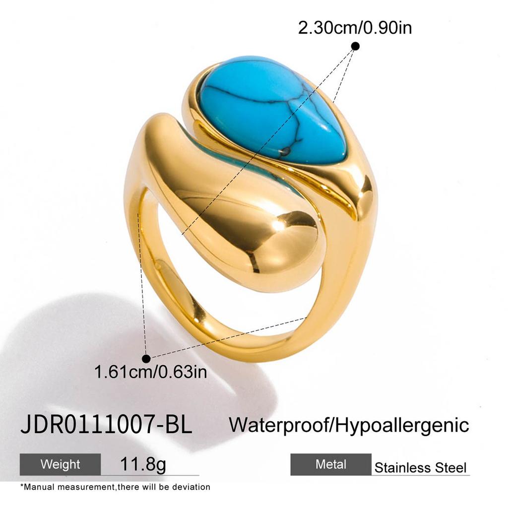 Design Sense 18k Gold, Water Drop Inlaid Pearl Asymmetric Versatile Fashion Open Ring