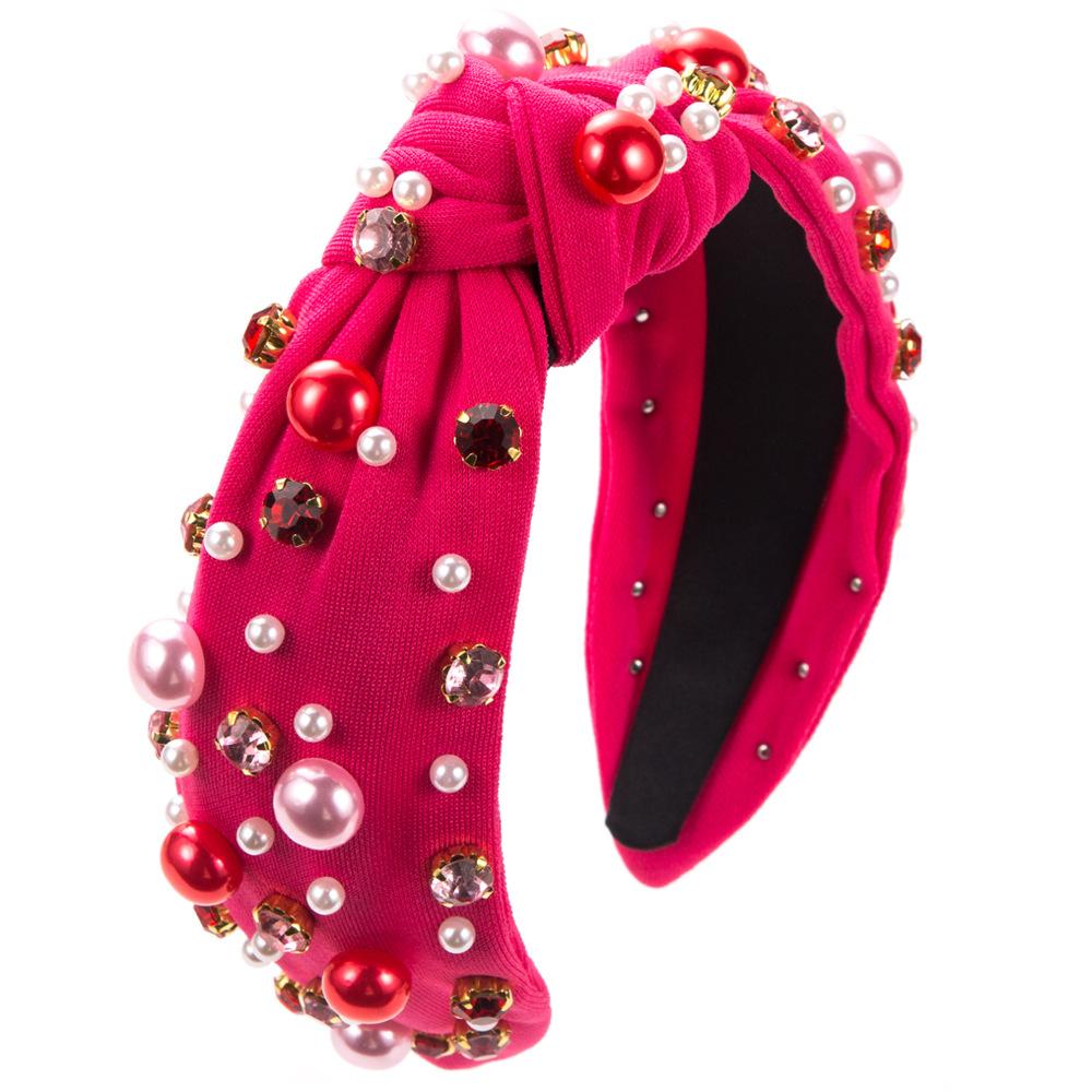 Valentine's Day Pink  Red Pearl Rhinestone Knot Hairband Headband Adult Hair Accessories Hair Jewley