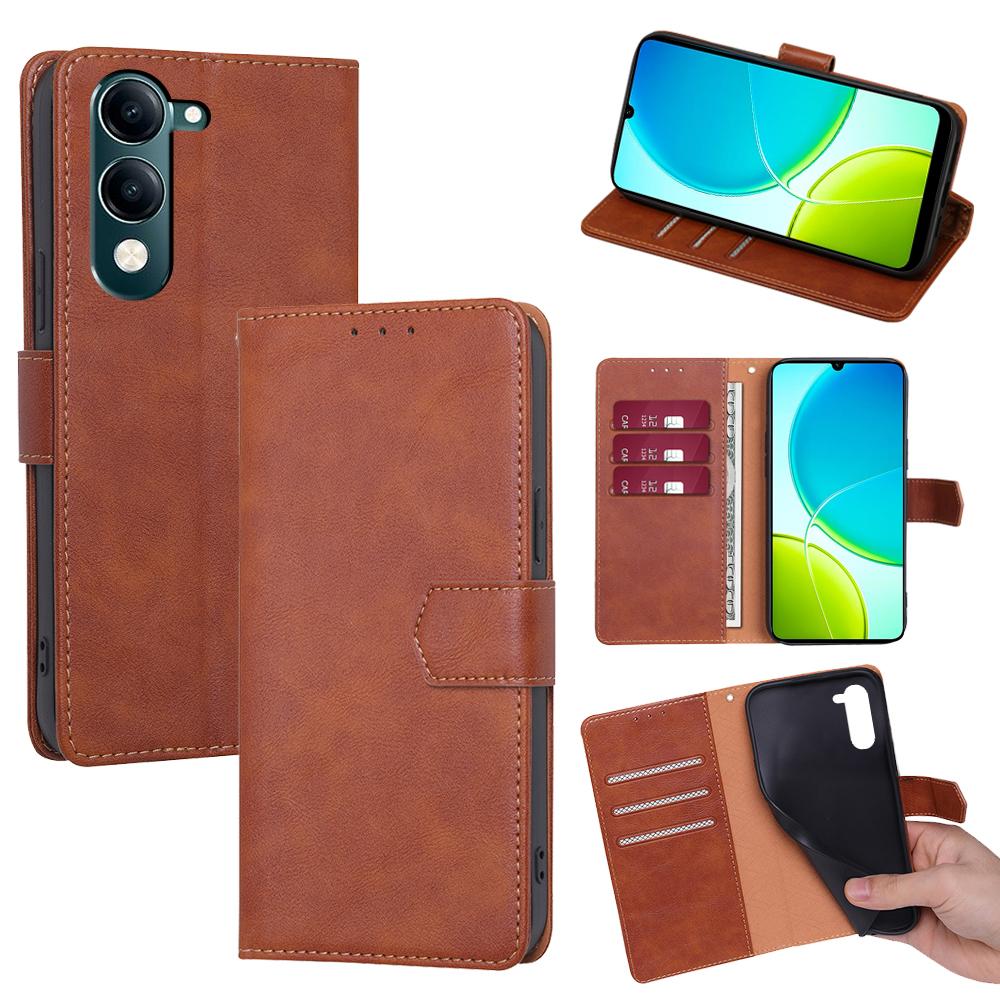 

For vivo Y29s 5G/Y04 4G Case Leather Phone Cover with RFID Blocking Wallet Brown