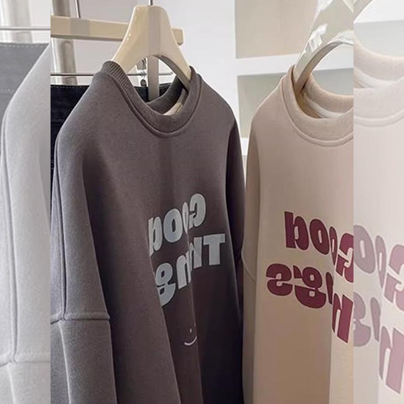 

Женский ретро свитшот оверсайз с круглым вырезом 2025 года цвета молочного чая - Весна/Осень M [up to 100 lbs]