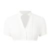 Women Short Sleeve Cropped Blouse V Neck Pleated Front Button Down Top with Decorative Trim for Casual or Festival Wear