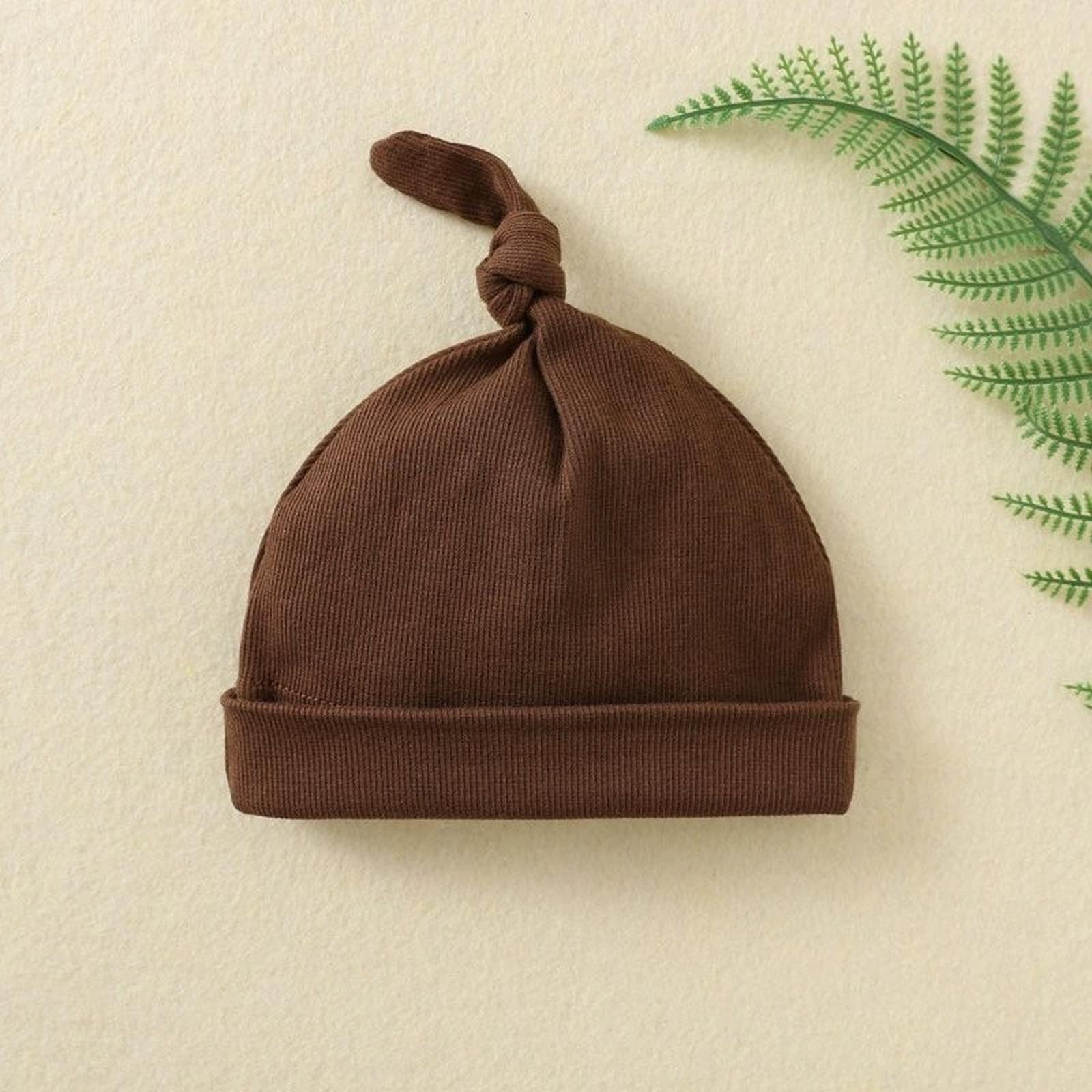 

Однотонная шапочка-пустышка в корейском стиле - Шапочка для малышей 6M кофейный