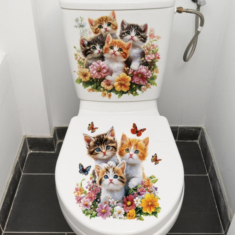 Waterproof Cat Toilet Stickers Self Adhesive Cute Cat Pattern Peel and Stick Decals for Bathroom Toilet Home Decor