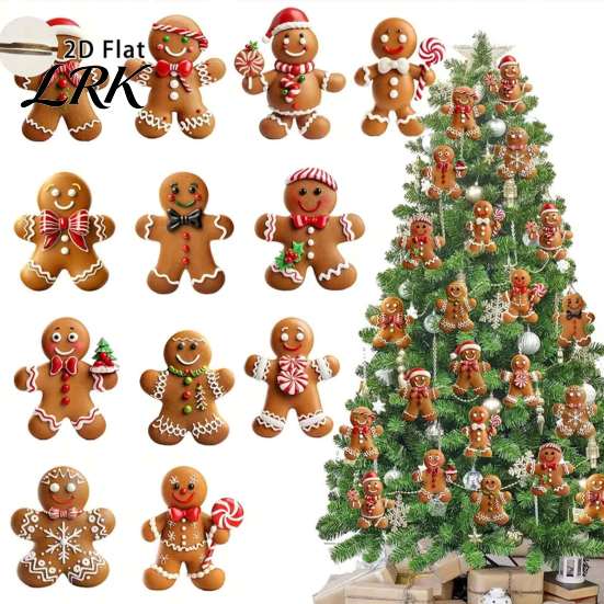 Christmas Fireplace Ornament Set Gingerbread Man Wooden Ornaments, Cute Xmas Tree Vintage Style Holiday Favors Hanging Decoration for Party