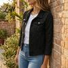 Button Cuff Denim Jacket Women's Long Sleeve Cropped Jacket Down Comfortable Women Outerwear Jeans Coat with Pockets Fall Spring Lightweight Lapel