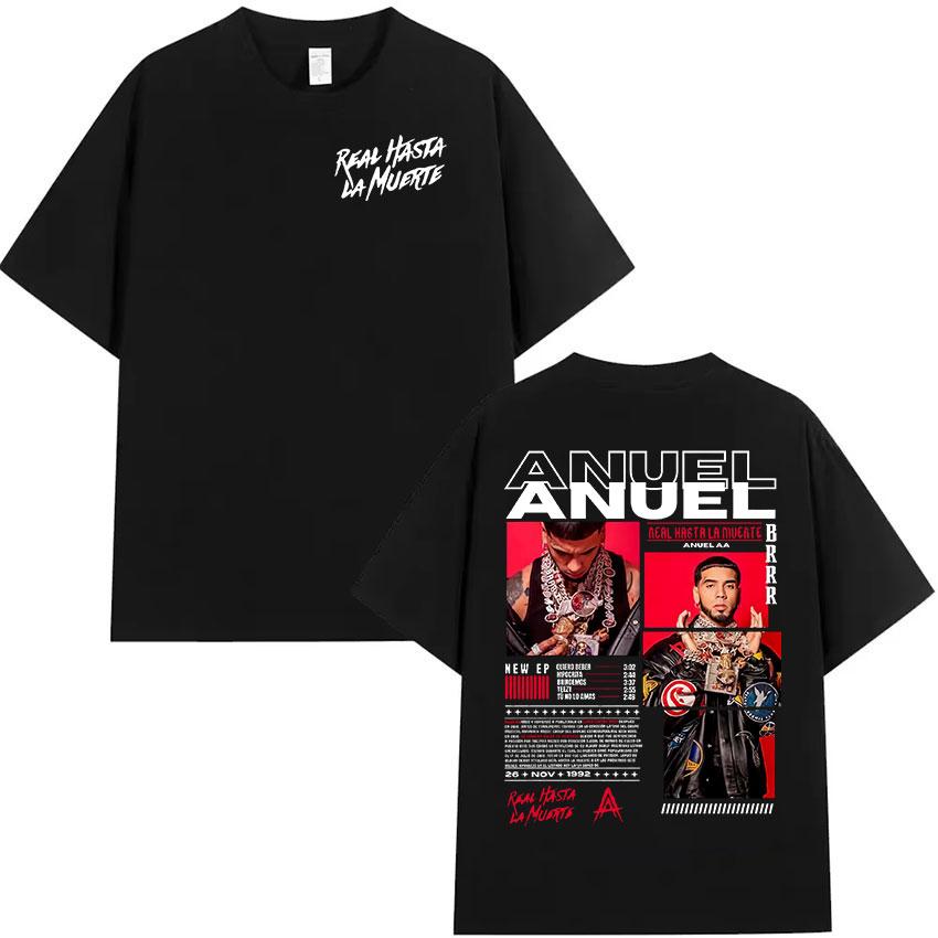 Rapper Anuel AA Real Hasta La Muerte Tour 2025 New Album T Shirts Mens Hip Hop Gothic TShirts 100 Cotton Short Sleeve TShirt