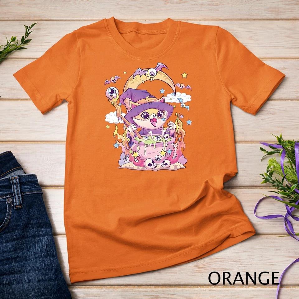 Pastel Goth Wiccan Cat Cute Creepy Witchy Cat and Skull Unisex T-shirt 5 L