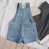 Girls Casual Double-breasted Solid-color Jean Strap Shorts For Summer