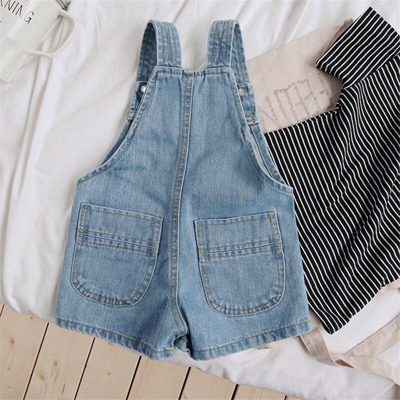 Girls Casual Double-breasted Solid-color Jean Strap Shorts For Summer