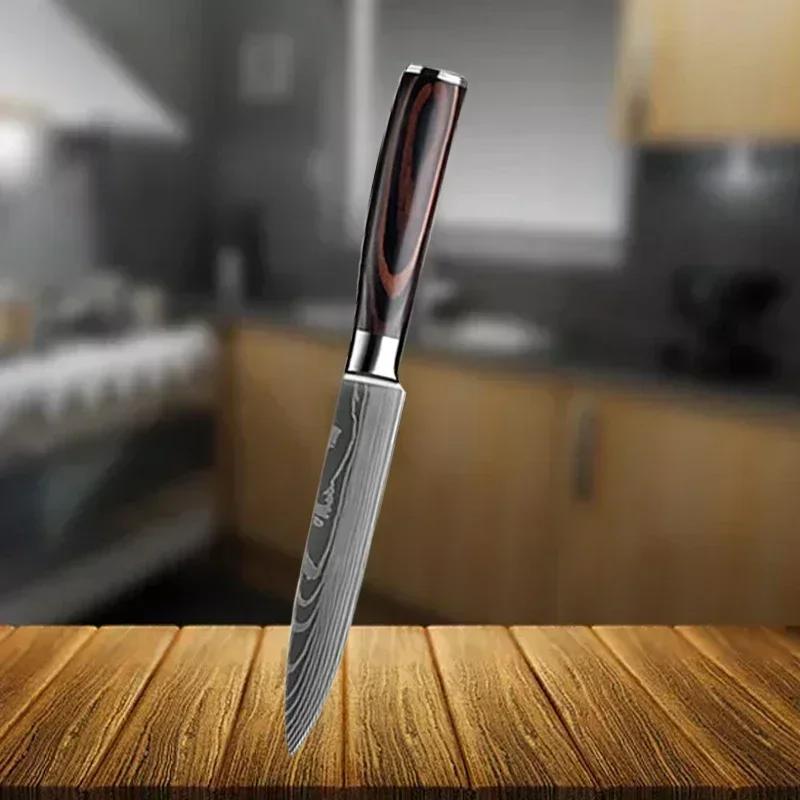 New Professional Kitchen Knife Damascus Laser Japanese Santoku Knife Fruit Slicing Utiltiy Knife Stainless Steel Chef's Knife