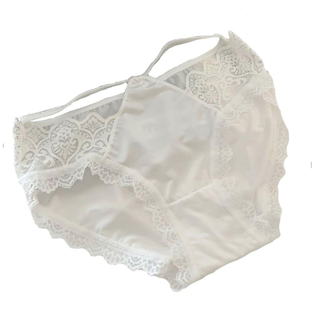 Hollow Ice Silk Thin Belt Panties Flower Satin Silk Lace Thong Women's Lace Mesh Briefs  Girls