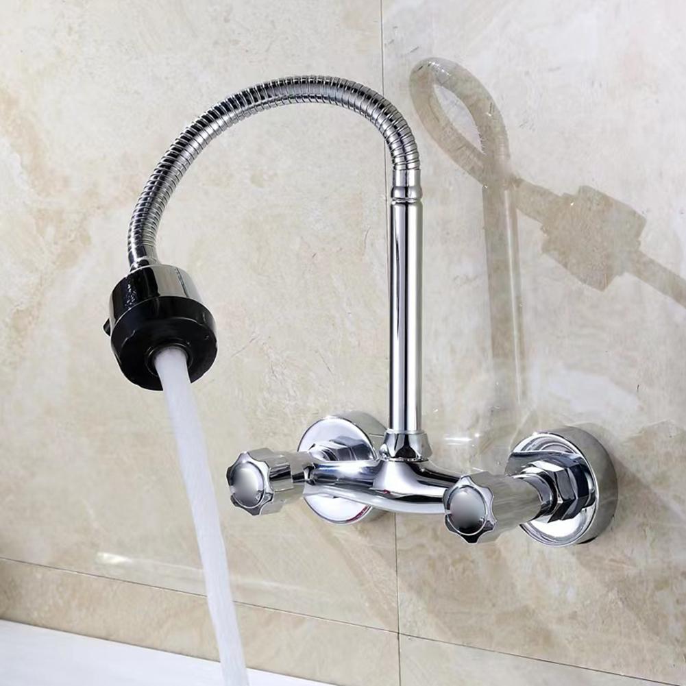 Kitchen Sink Faucet Wall-Mounted Cold And Hot Water Mixer Faucets 360° Rotatable Dual Handle Kitchen Splashproof Faucet