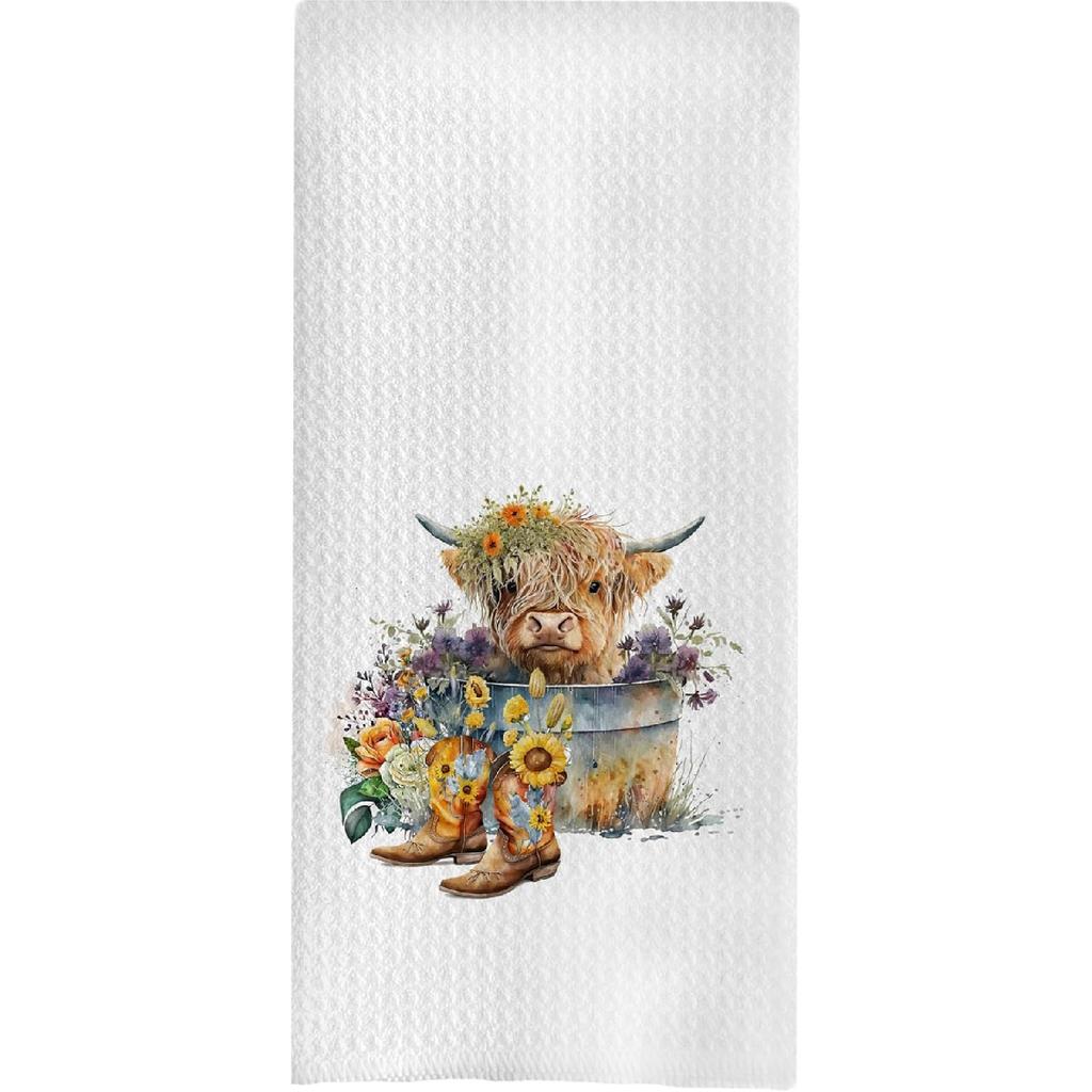 Highland Cow Bathroom Kitchen Towels - Hello Sweet Cheeks Western Bathroom Kitchen Decor,Farmhouse Western Cow Decorative Hand Towels 16x24, Funny