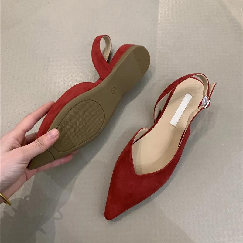 Korean Baotou Cool Single Shoes Women's Dopamine Style Simple Pointed Versatile Shoes with Skirts In Summer