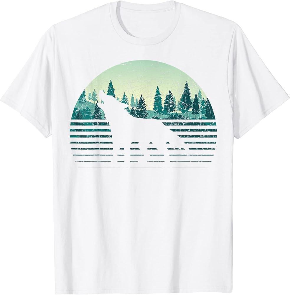 Animal Wolf Trees Outdoors Forest Wildlife Retro Nature TShirt Unisex T-Shirt L