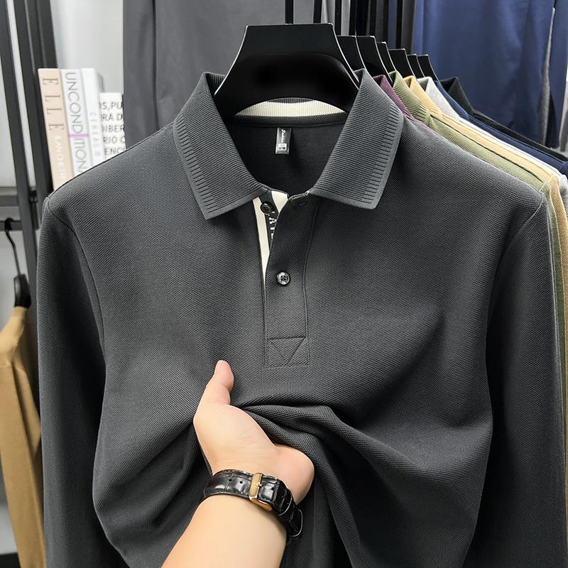 100% Cotton Luxury Polo Shirt Long Sleeve Men'S Classic Simple Solid Color Business Casual Spring Autumn Comfort Premium T-Shirt