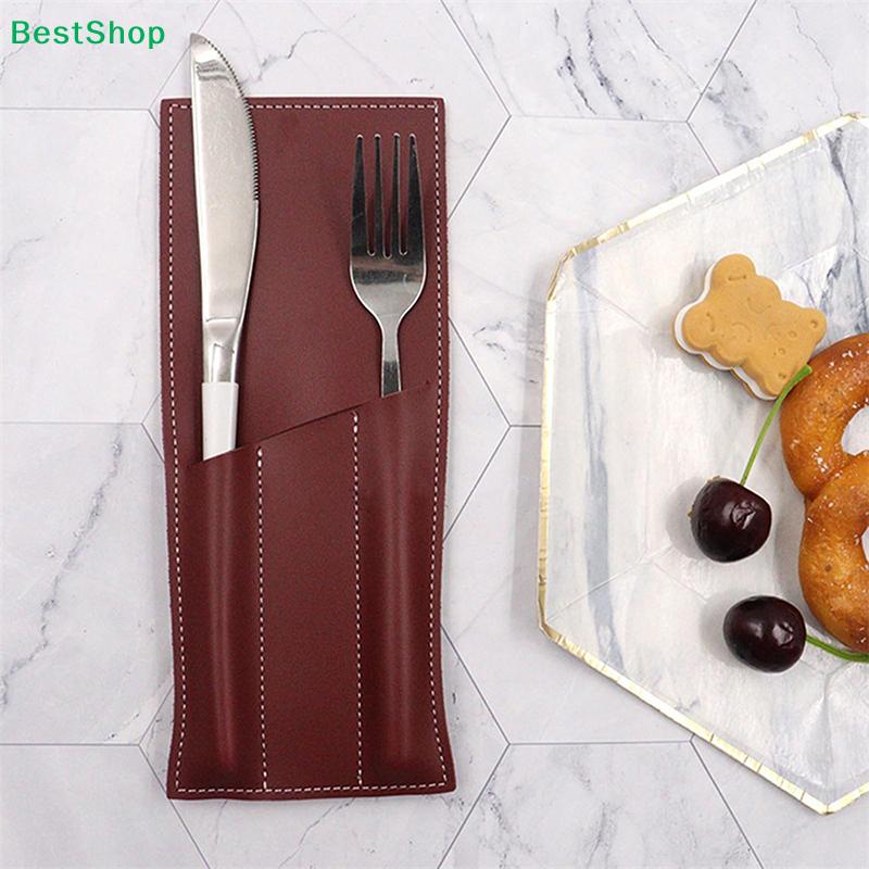 Simple PU Leather Cutlery Storage Bag Restaurant Fork Knife Utensil Bag Camping Chopsticks Barbecue Tool Storage Bag