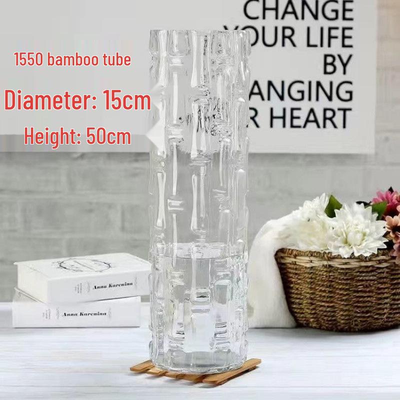 

Высококлассная очень большая напольная ваза для сухоцветов - дизайн из бамбука и стекла, идеально подходит для цветочных композиций в гостиной