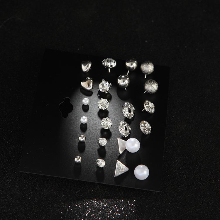 Chic Zircon Crystal Stud Earrings - Set of 12 Pairs