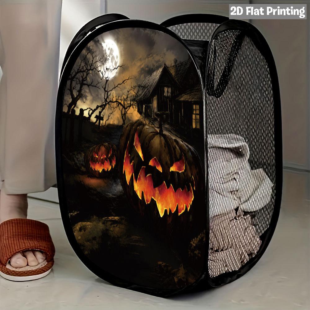 1Pcs Halloween Series 4 Pop-Up Laundry Hamper Expandable Mesh Hamper Basket for Room Bedroom Bathroom Organization Contemporary Storage
