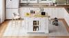 132cm Mobile Kitchen Table, Country House Style, Foldable Countertop, Multifunctional Cabinet, Spice Rack, Towel Holder, 4 Wheels, Integrated Socket