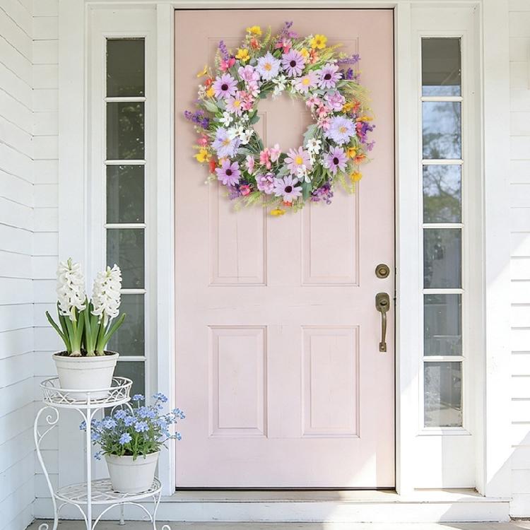 Delicate Violets Pink Blossoms Wreath Silk Flower Garlands Elegant Door Hanging Ornament Outdoor Garden Decoration