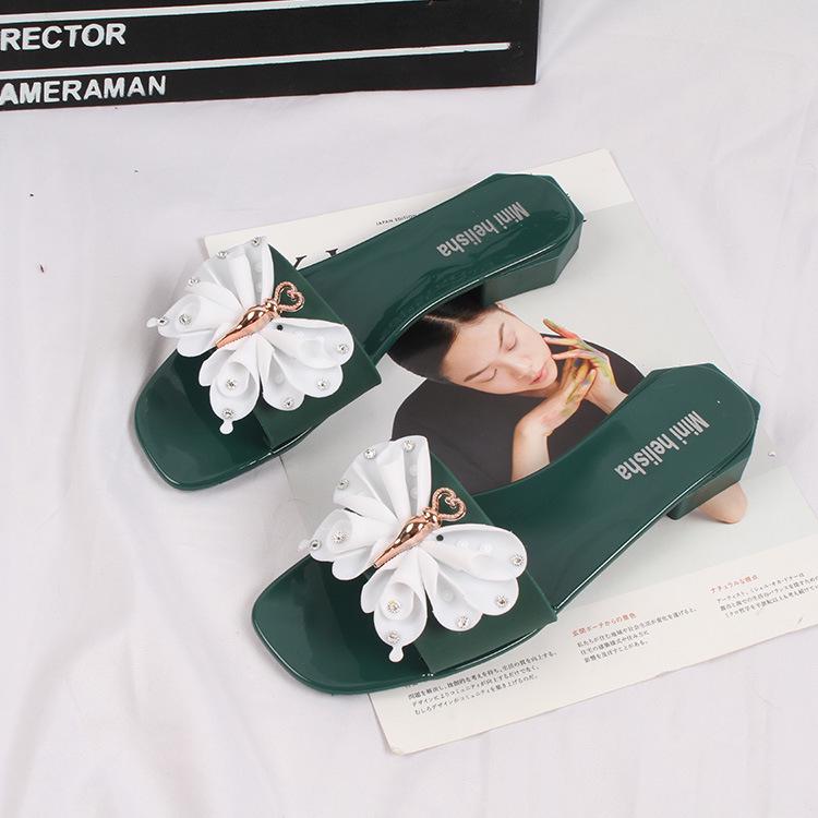 Yuzhihao Summer Women's Rhinestone Butterfly Flat Sandals - Indoor/Outdoor Wear