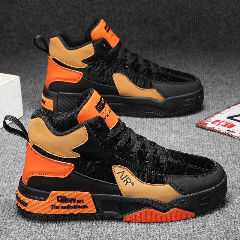 

Новые модные мужские кроссовки Four Seasons с толстой подошвой для студентов и мальчиков, трендовые кроссовки с мягкой подошвой, дышащие, повседневные кроссовки для бега 44 оранжевый/чёрный