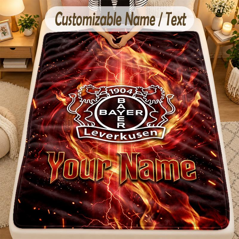 Flannel BlanketBayer Leverkusen Football Custom Name Text Personalized Soft Warm Throw Blanket Home Decor Gift