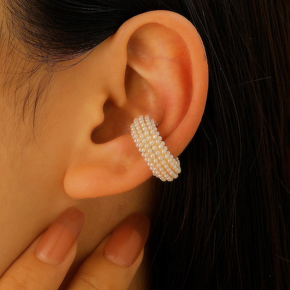 Silver C Shape Ear Cuff Golded Pearl Earrings Vintage No Piercing Earrings  Party