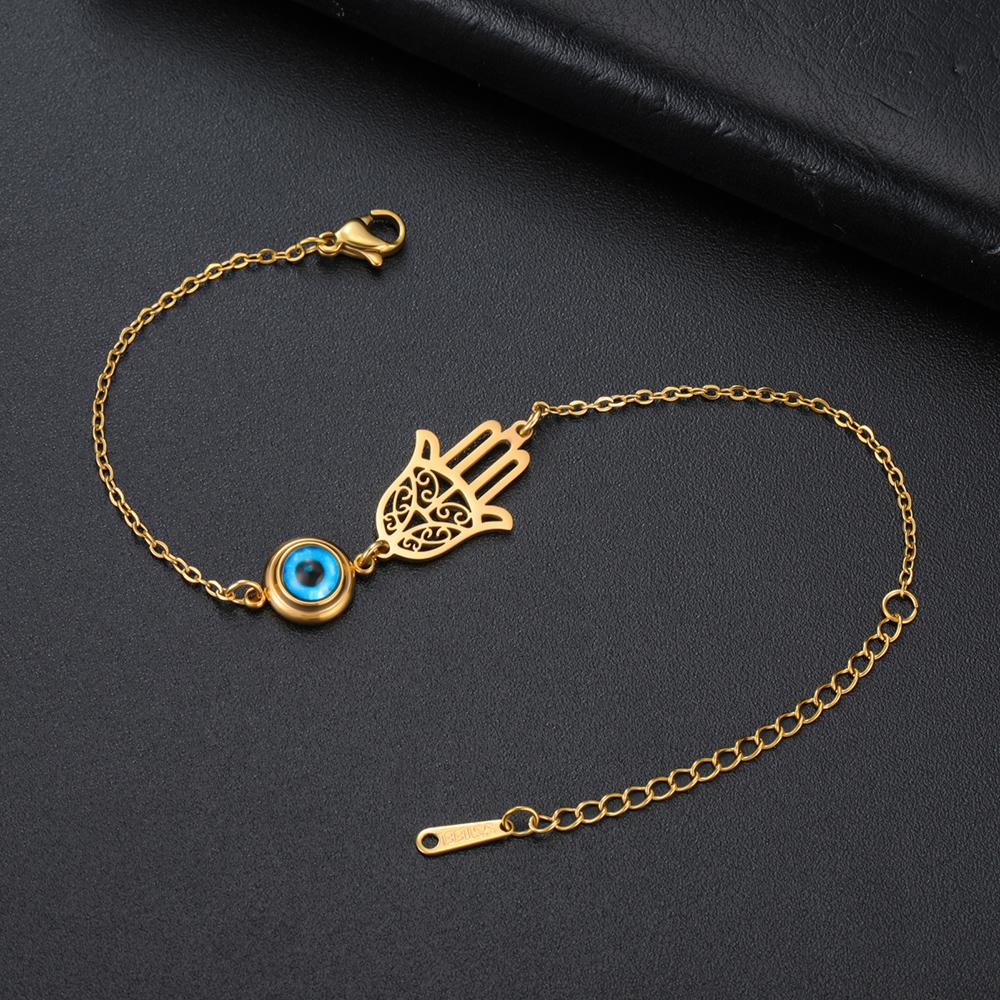Dawapara Hamsa Evil Eye Bracelet Hand of Fatima Protection Talisman Good Luck Charm Stainless Steel Jewelry