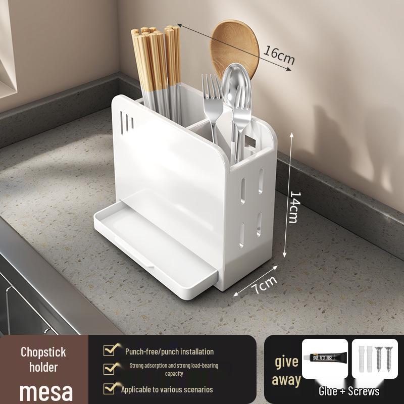 No-Drill Wall-Mounted Kitchen Storage Rack: Multifunctional Holder for Knives, Chopsticks, Pot Lids, and Seasoning Condiments