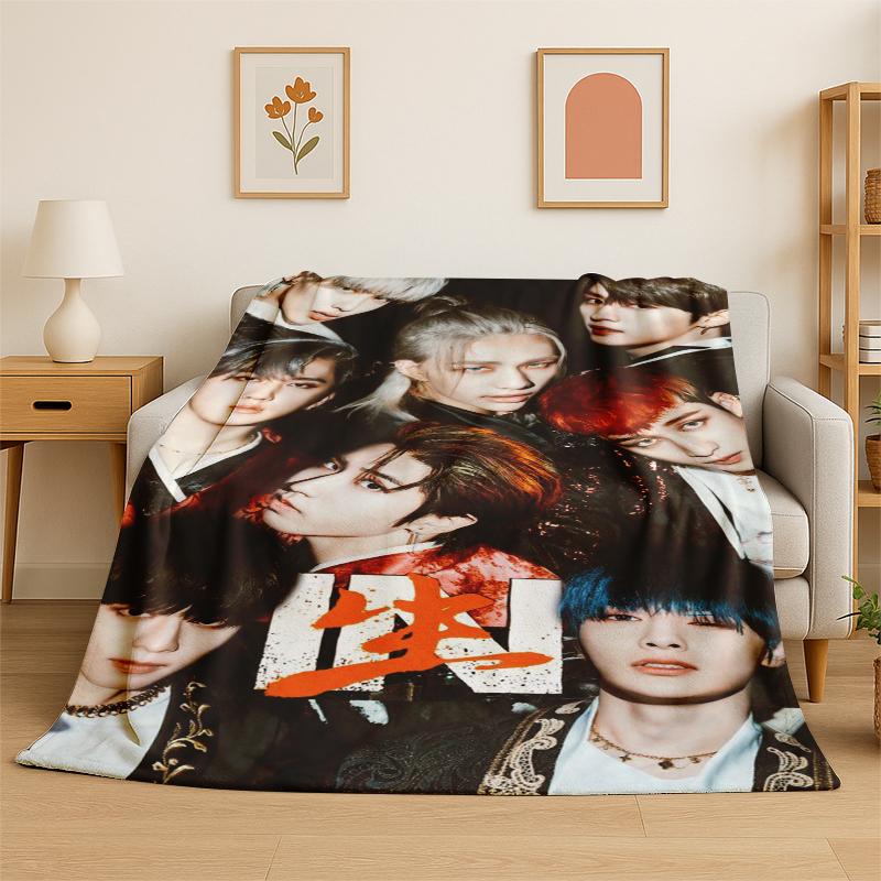 Kpop Stray Kids Music Star Flannel Blanket Soft Warm Throw Blanket for Bedroom Living Room Bed Travel Camping Picnic Gift