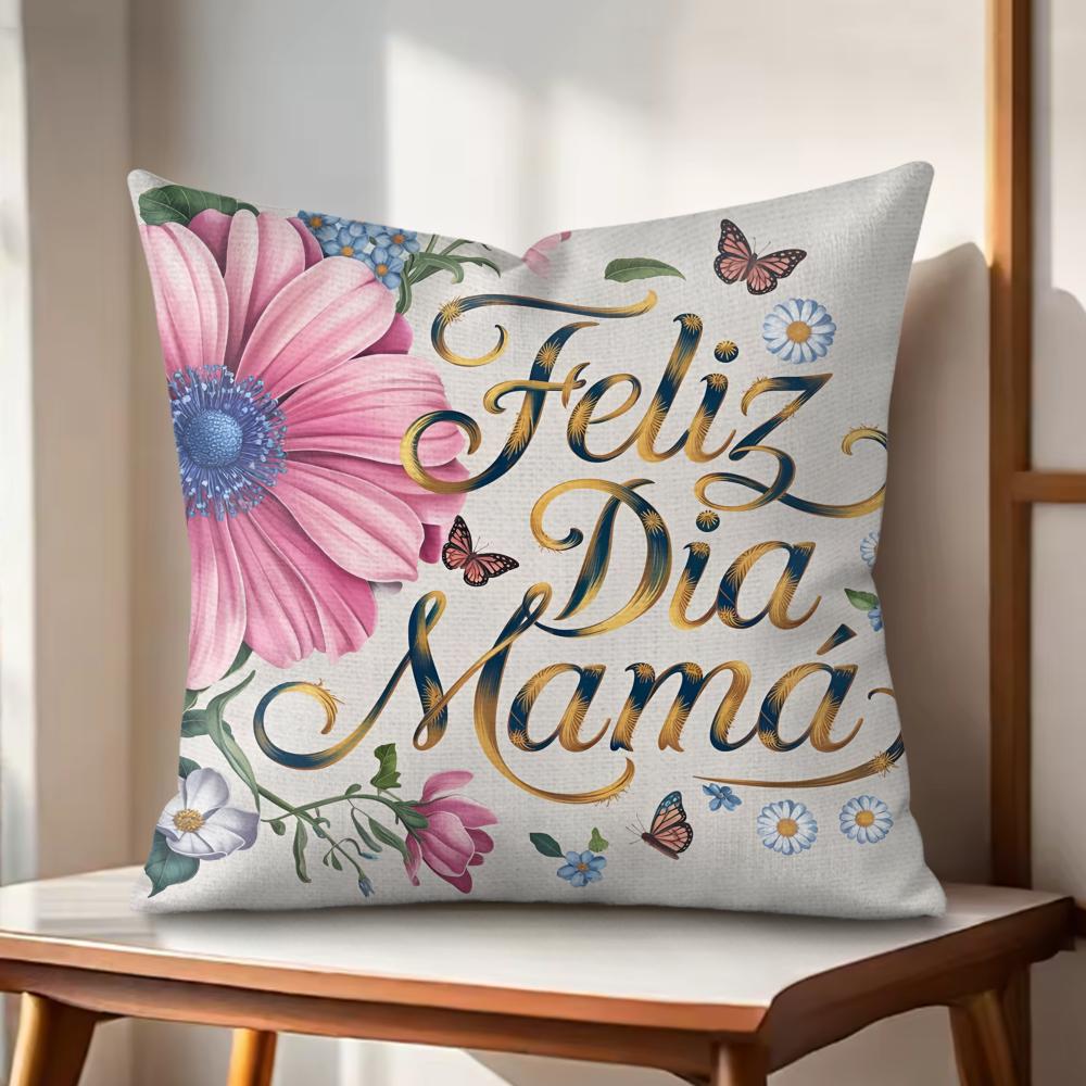 

Feliz Dia MaMa Flowers Cushion Cover Natural Linen Organic Fabric DoubleSided Printing Couch Pillow Covers Home Decor 30x30cm