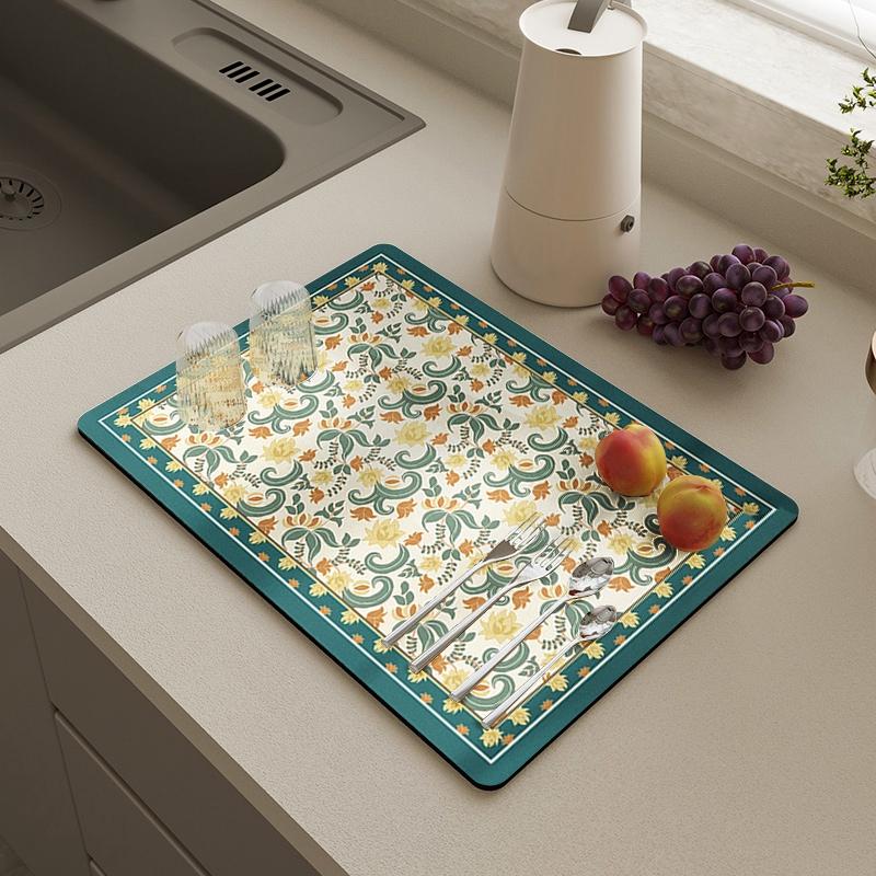 Printed Drain Pad Super Absorbent Dish Drying Mat Fast Drying Drainer Mats Dinnerware Tableware Placemat Kitchen Bathroom Rugs